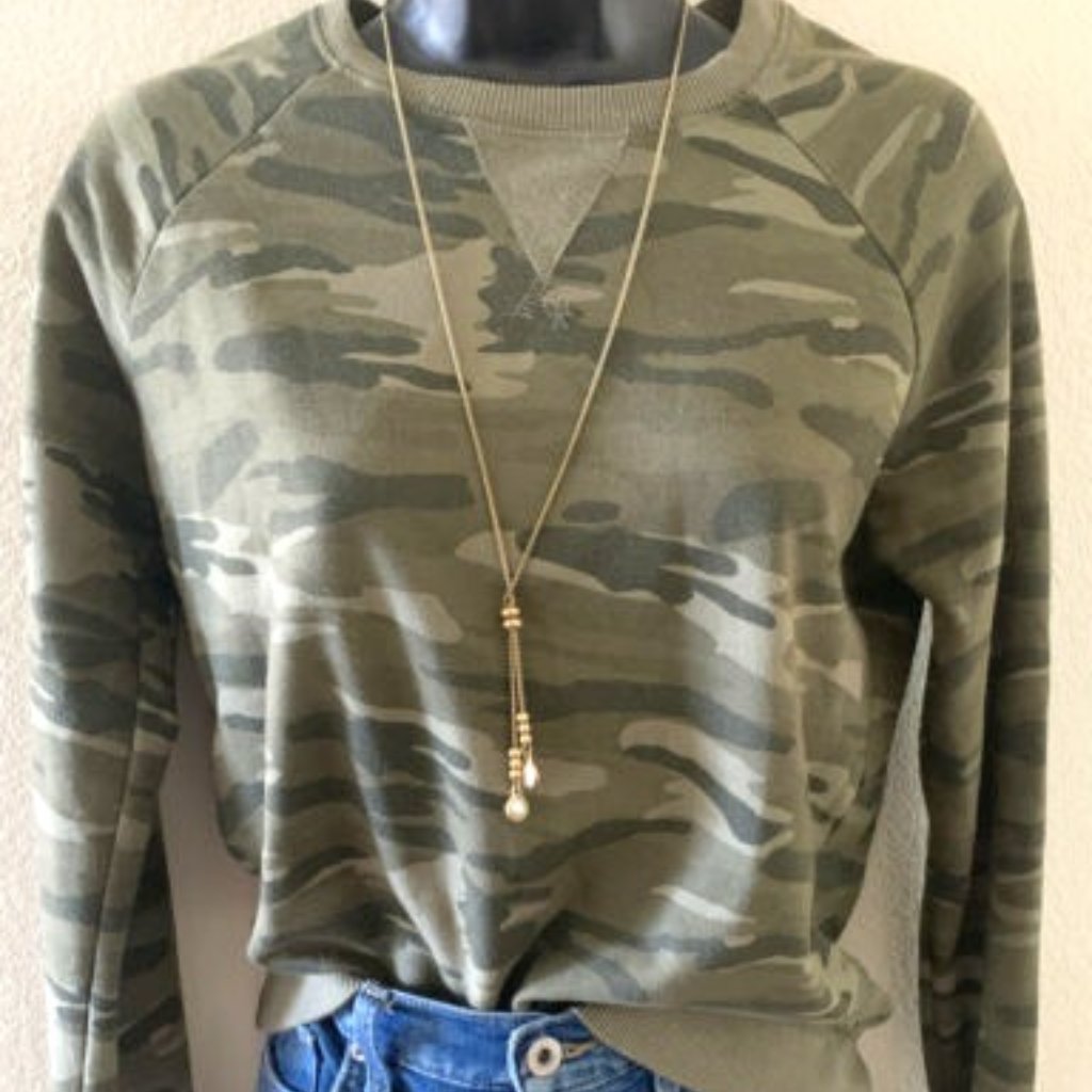 Lucky Brand Sweatshirt Womens Xs French Terry Camo Raglan Long Sleeve Top Green